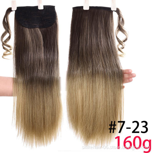 High Quality 24 inch Blonde Black Long Straight Drawstring Ponytail Hairpiece With Hairpins Synthetic Ponytail Hair Extensions